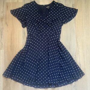Express Classic Polka Dot 60s Inspired Navy Mini Chiffon Women’s Dress